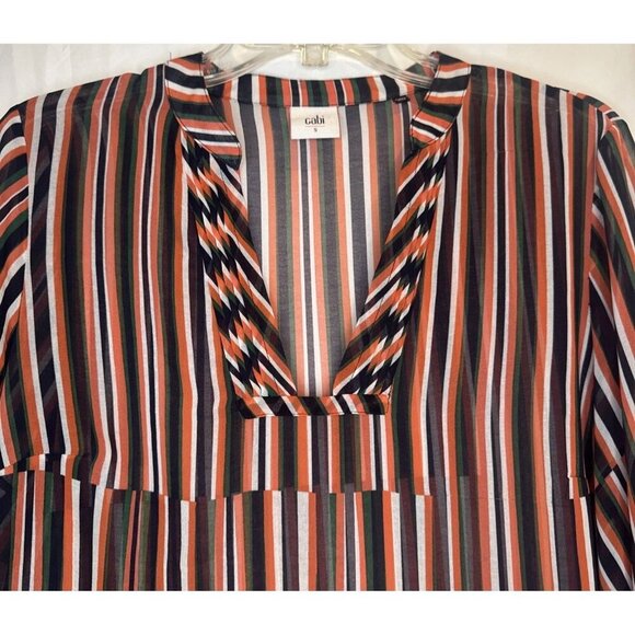 CAbi Women’s Colorful Striped Sheer Balloon Sleeve Ultimate Blouse Top Sz S - Picture 2 of 9